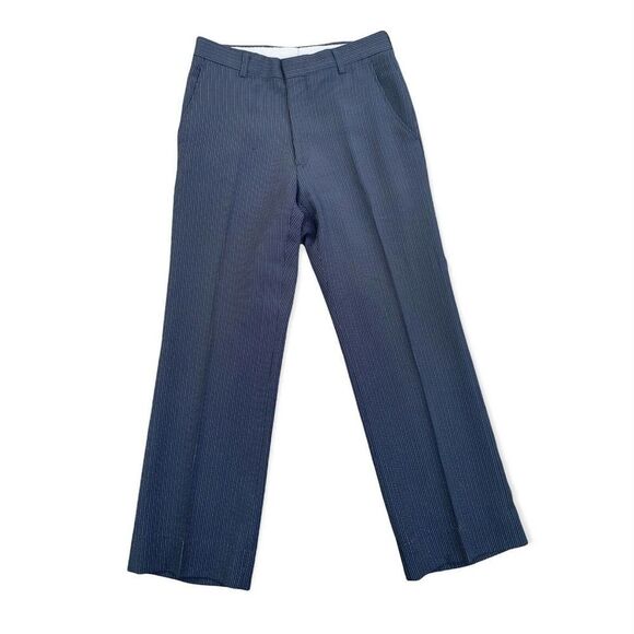 Vintage1970s Pinstripe‎ Mens Straight Leg Pants Navy Blue Cotton Blend - Picture 2 of 6
